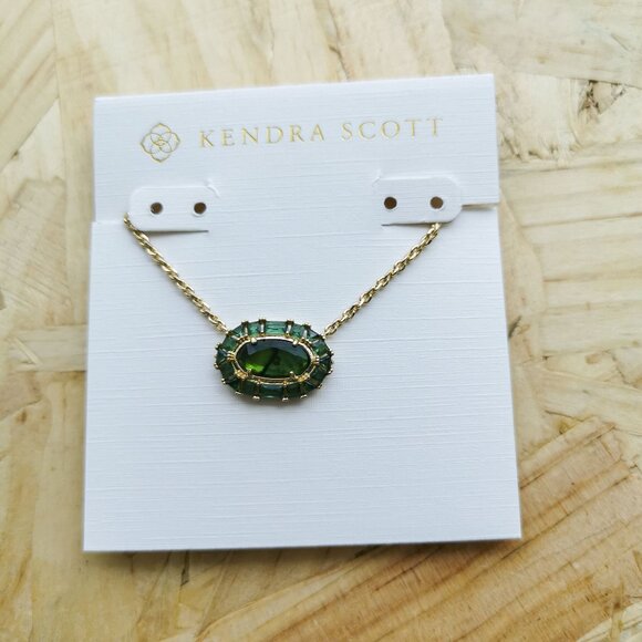 NEW Kendra Scott Elisa Crystal Frame Kelly Green Short Necklace Gold - Picture 1 of 5